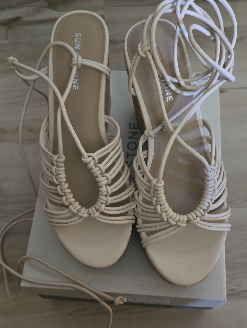 Sunstone Lace-Up Strappy Heeled Sandals in Cream